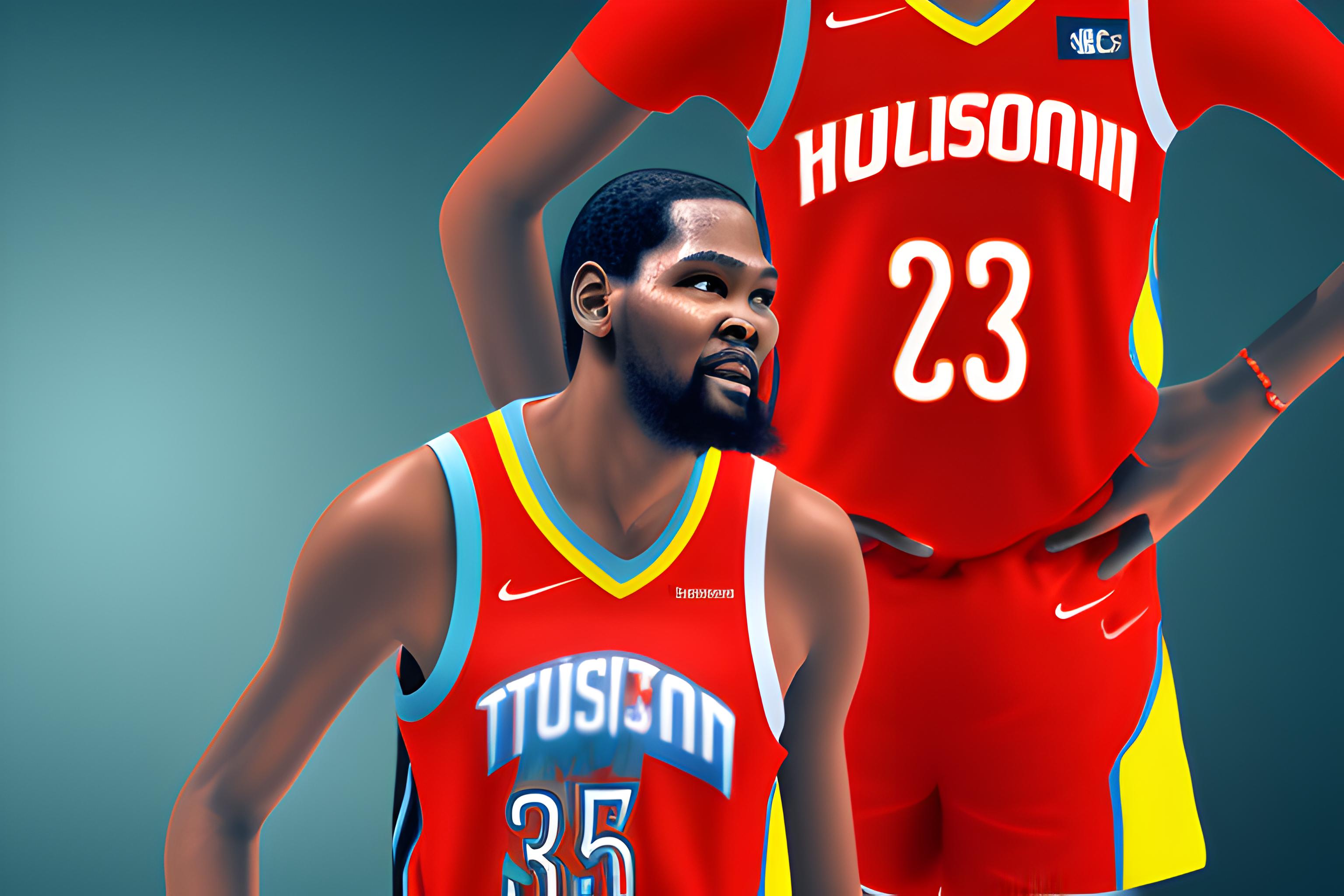 crea uno sfondo per telefono con kevin durant maglia houston rockets , anthony edwards in maglia all star game azzurra 2026 e anthony davis in maglia new orleans pelicans mentre giocano a basket 